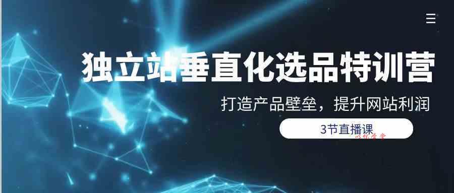独立站垂直化选品训练营，打造产品壁垒，提升网站利润（3节直播课）