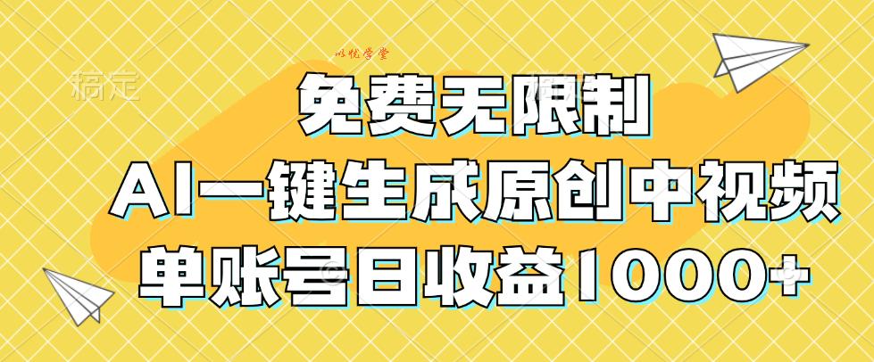 （12618期）免费无限制，AI一键生成原创中视频，单账号日收益1000+