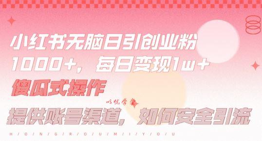小红书无脑每日引流创业粉500+，小白每天只花半小时，躺赚长尾收益【揭秘】