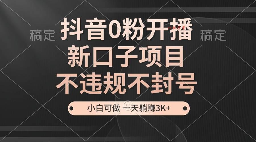 （13301期）抖音0粉开播，新口子项目，不违规不封号，小白可做，一天躺赚3K+