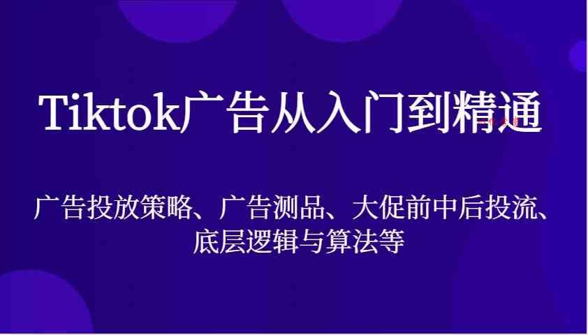 Tiktok广告从入门到精通，广告投放策略、广告测品、大促前中后投流、底层逻辑与算法等