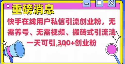 快手最新引流创业粉方法，无需养号、无需视频、搬砖式引流法【揭秘】