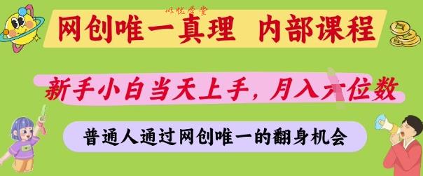 网创唯一真理，内部课程，新手小白当天上手，月入5位数，普通人通过网创唯一的机会【揭秘】
