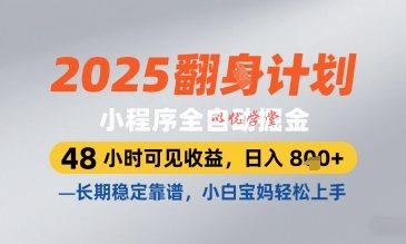 2025小程序全自动掘金，48 小时可见收益，日入8张，长期稳定靠谱，小白宝妈轻松上手【揭秘】