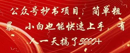 公众号抄书项目，简单粗暴，小白也能快速上手，有人一天搞了1k+