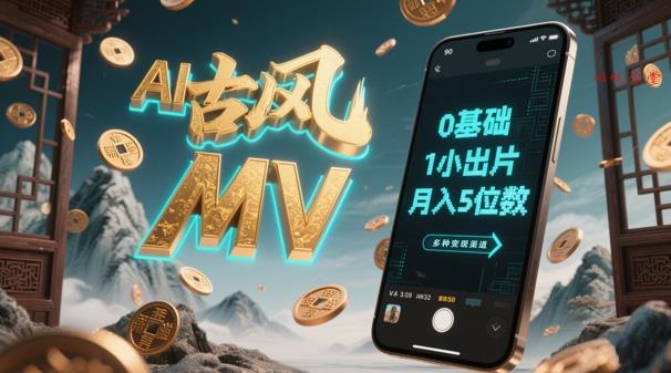 AI一键生成古风音乐MV，0剪辑基础1小时出片，多种变现渠道，一部手机月入5位数