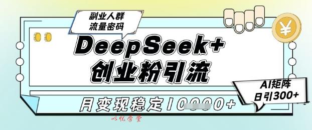 DeepSeek+创业粉精准引流，全新分享课4.0玩法，AI矩阵日引300+，多种变现方式，稳定月入1W