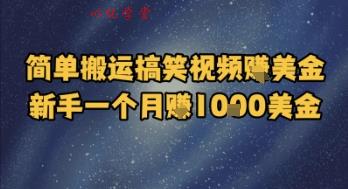 简单搬运搞笑视频挣美金，新手一个月入1k美金