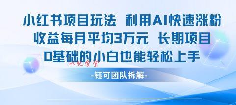 适合小白操作的小红书新项目，利用AI快速涨粉，收益每月平均1W+