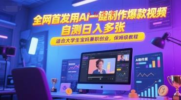 全网首发用AI一键制作爆款视频，自测日入多张，适合大学生宝妈兼职创业，保姆级教程