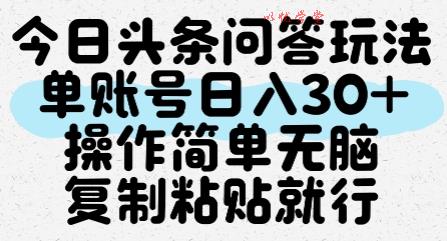 今日头条问答玩法，单账号日入30+，操作简单无脑复制粘贴就行