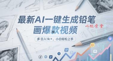 最新AI一键生成铅笔画爆款视频，多平台分发，日 入1k+，小白轻松上手【揭秘】