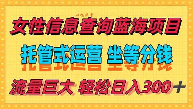 （15216期）稳定日入300＋，小众信息查询蓝海项目，全程懒人式托管，解放你的时间