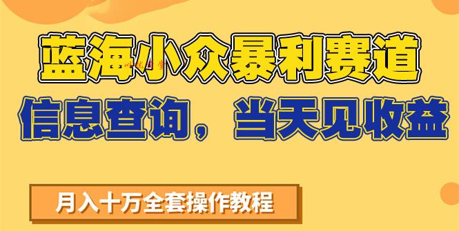 蓝海小众暴利赛道，信息查询，当天见收益，不讲玄学，7天搞了2万+