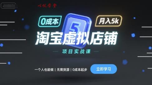 淘宝虚拟店铺项目实战课，一个人也能做，无需货源、0成本起步，月入5k