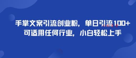 手掌文案引流创业粉，单日引流100+，可适用任何行业，小白轻松上手