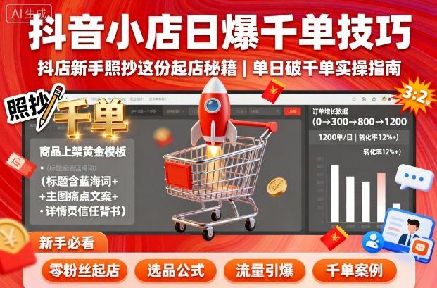 抖音小店日爆千单技巧,抖店新手照抄这份起店秘籍,单日破千单