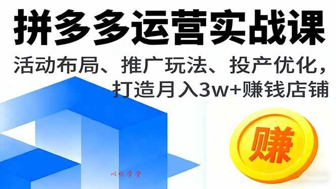 （16135期）拼多多运营实战课，活动布局、推广玩法、投产优化，打造月入3w+赚钱店铺