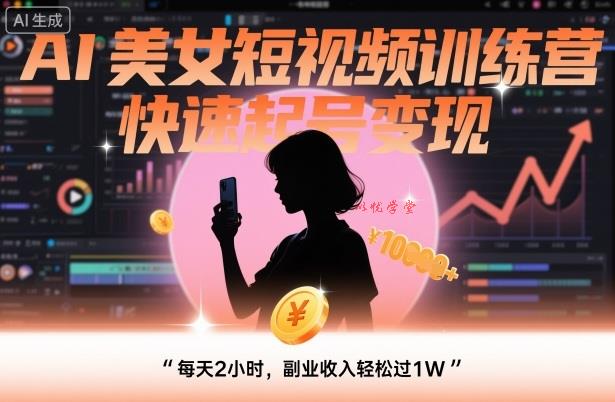 AI美女短视频训练营,快速起号变现,每天2小时,副业收入轻松过1W