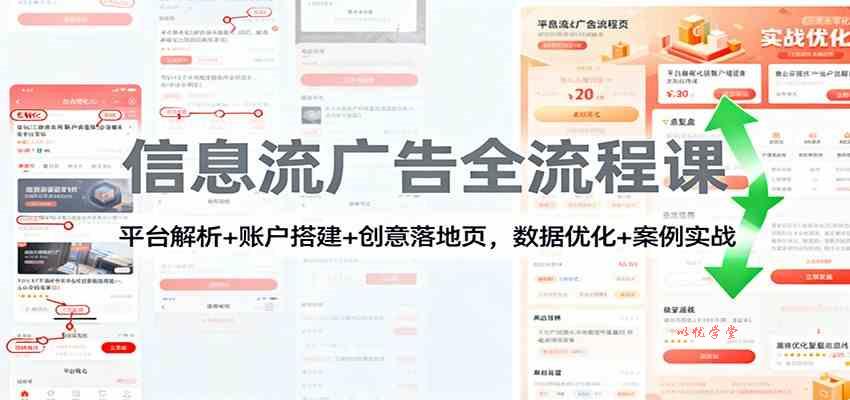 信息流广告全流程课：平台解析+账户搭建+创意落地页，数据优化 + 案例实战