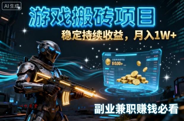 游戏搬砖项目,稳定持续收益,月入1W+,副业兼职賺钱必看【揭秘】