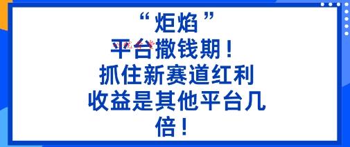 “炬焰”:平台撒钱期!抓住新赛道红利,5分钟二创内容,收益是其他平台几倍!