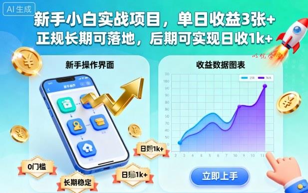 新手小白实战项目,单日收益3张+,正规长期可落地,后期可实现日收1k+【揭秘】