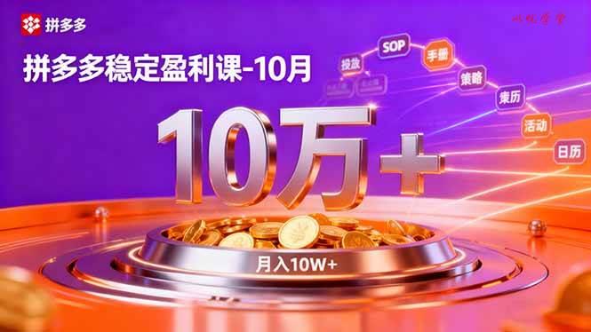 （16413期）拼多多稳定盈利课-10月，强付费SOP+微付费高投产+活动矩阵，单店月入10万+
