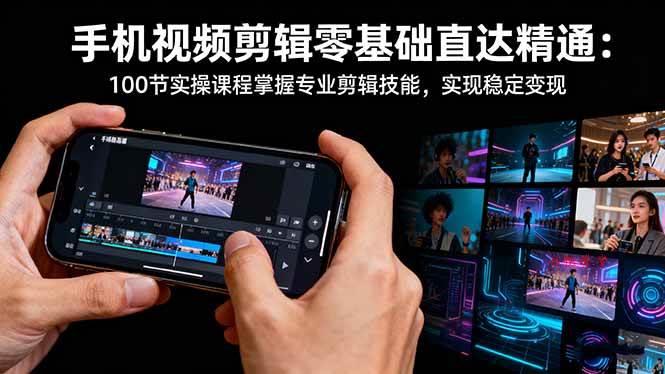 （16466期）手机视频剪辑零基础直达精通：100节实操课程掌握专业剪辑技能，实现稳…