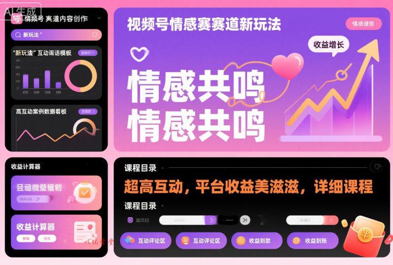 视频号情感赛道新玩法，超高互动，平台收益美滋滋，详细课程