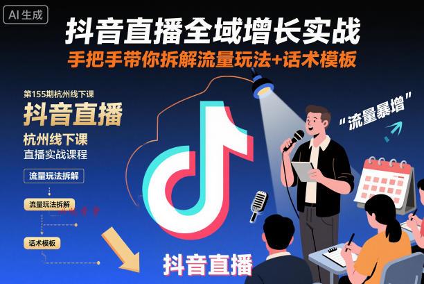 抖音直播全域增长实战第155期杭州线下课，手把手带你拆解流量玩法+话术模板