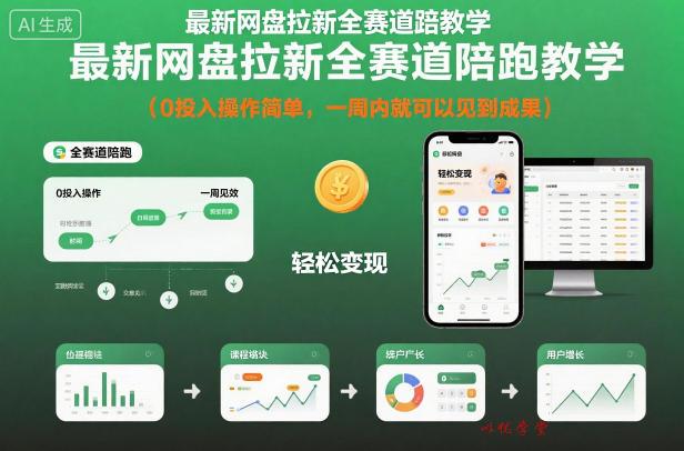 最新网盘拉新全赛道陪跑教学，0投入操作简单，一周内就可以见到成果