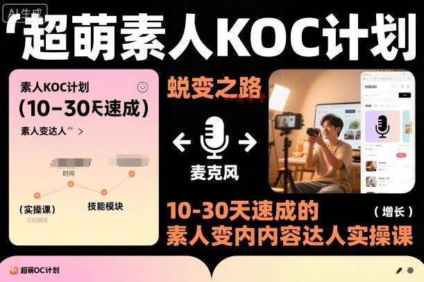 超萌素人KOC计划，10-30天速成的素人变内容达人实操课，适合想做短剧小说推文电商推广的素人入局