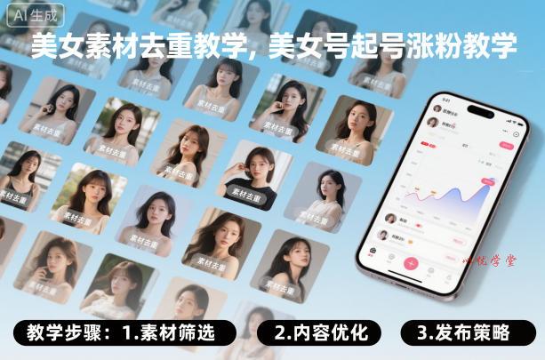 美女素材去重教学，美女号起号涨粉教学