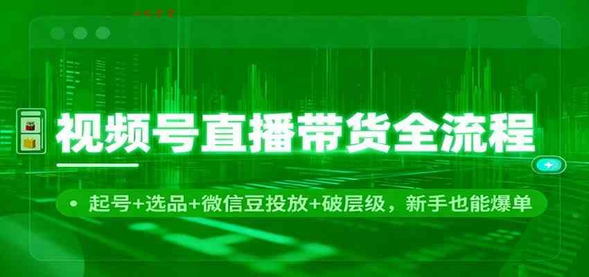 视频号直播带货全流程：起号+选品+微信豆投放+破层级，新手也能爆单