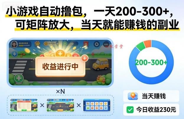 小游戏自动撸包，一天200-300+，可矩阵放大，当天就能賺钱的副业【揭秘】