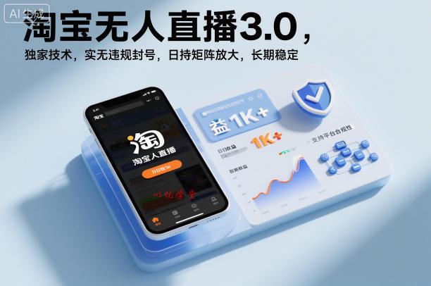 淘宝无人直播3.0,独家技术,实无违规封号,日收益1k+,支持矩阵放大,长期稳定【揭秘】