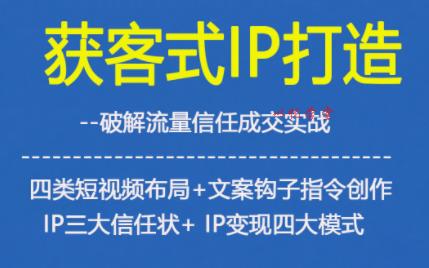 获客型IP打造,破解流量信任成,四类短视频布局+文案钩子指令创作IP三大信任状+IP变现四大模式