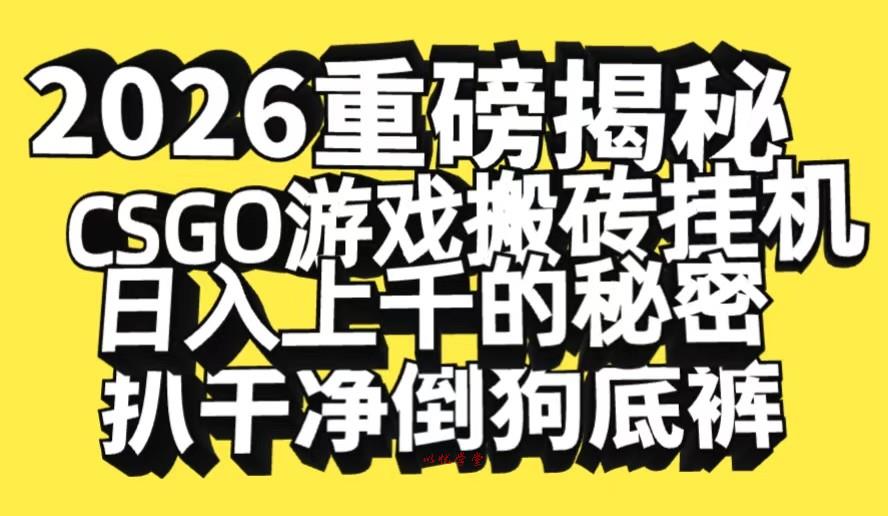 2026开年重磅解密，CSGO游戏搬砖挂机日入上千的秘密，把倒狗的底裤扒干