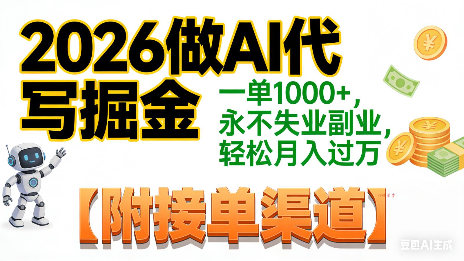2026做AI代写掘金，一单1000+，永不失业副业，轻松月入过万,【附接单渠道】