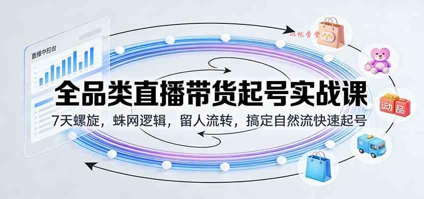 全品类直播带货起号实战课：7天螺旋，蛛网逻辑，留人流转，搞定自然流快速起号
