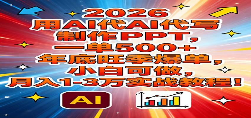 2026用AI代写制作PPT，一单500+，年底旺季爆单，小白可做，月入1-3万实战教程